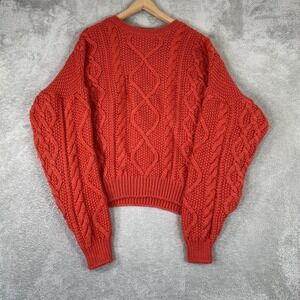 Abercrombie & Fitch Cable Knit Sweater Womens XL Orange 100% Wool England